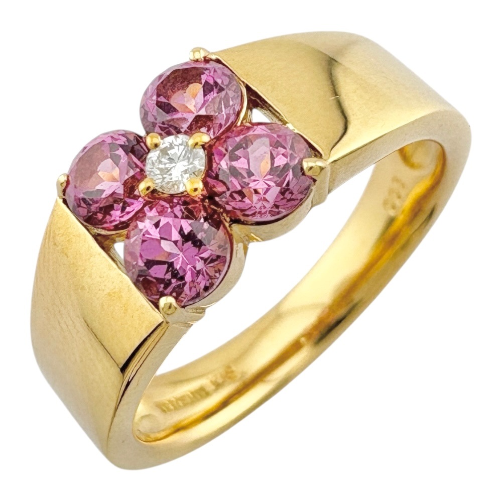 リング 指輪 11.5号 18金 K18イエローゴールド ガーネット 中古 美品