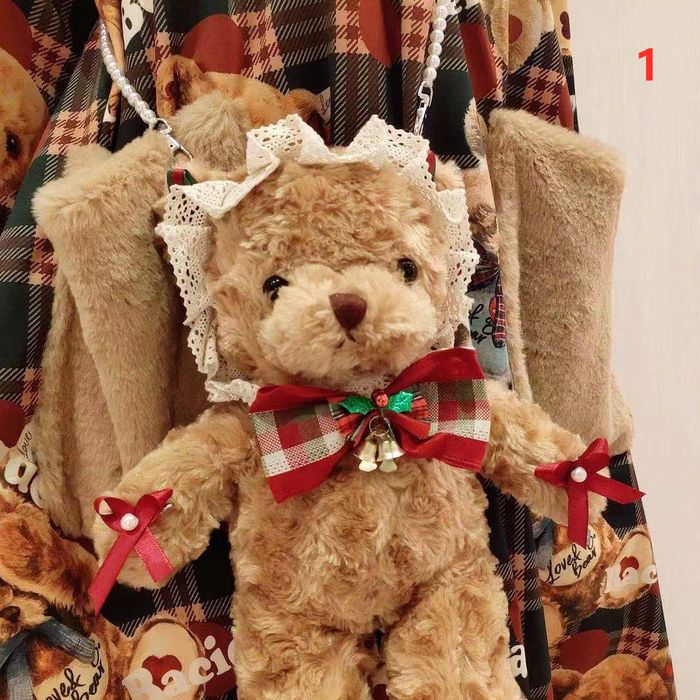 【急速出荷】ロリータ バッグ ポシェット ぬいぐるみ 甘ロリ ロリィタ レディース テディベア クリスマス カントリー風 Lolita リボン レース もふもふ ふわふわ かわいい ショルダーバッグ