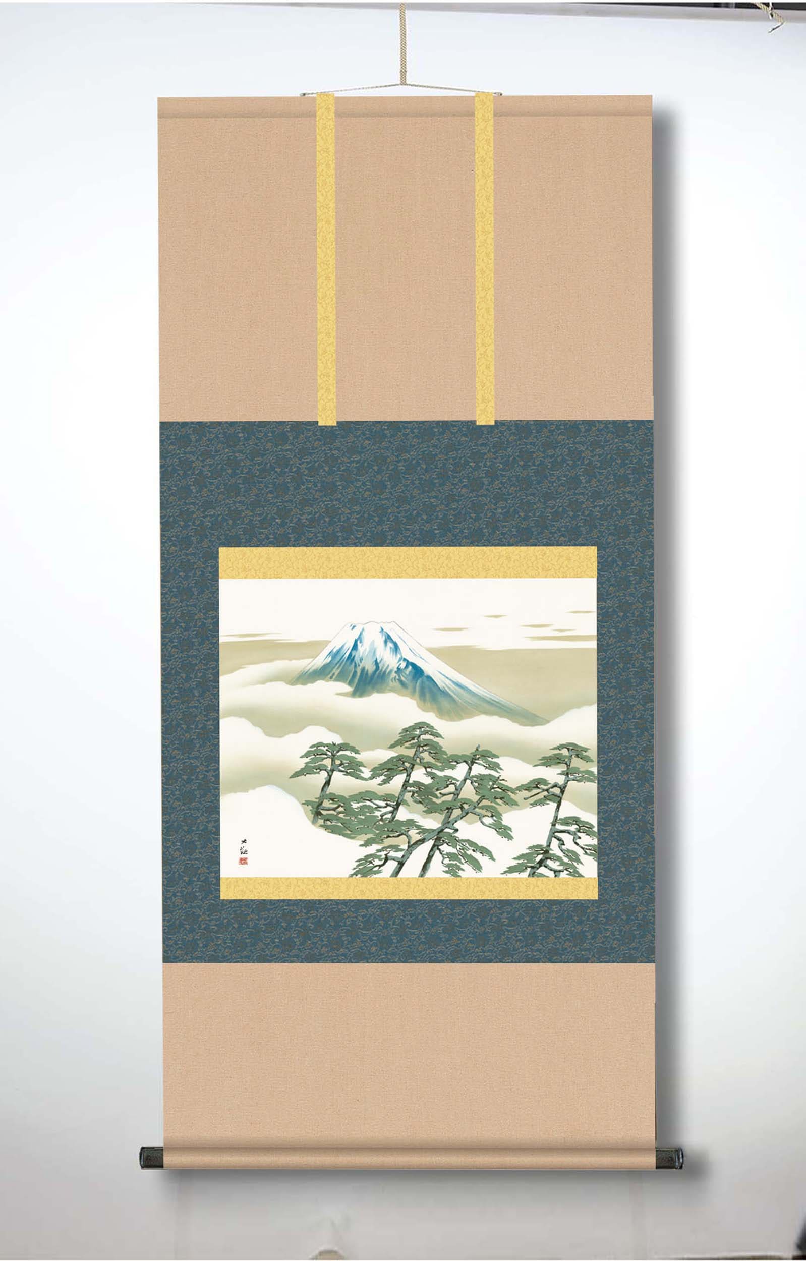 横山大観　霊峰富士掛軸(尺五)　松に富士