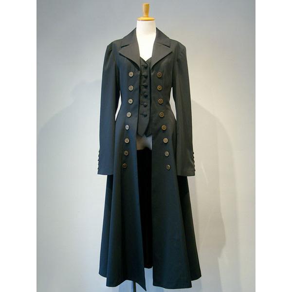 ゴスロリ軍服コート ゴシック クラシック ロングコート ジャケット ダブルブレスト ロリィタ フェイク 2ピース ブラック ミリロリ-222