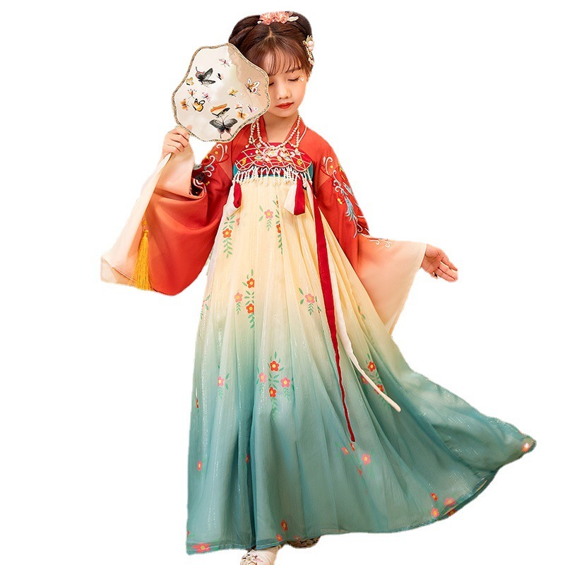 女の子の漢服春秋唐刺繍ワンピース子供改良古ハイエンドオリジナル拝服