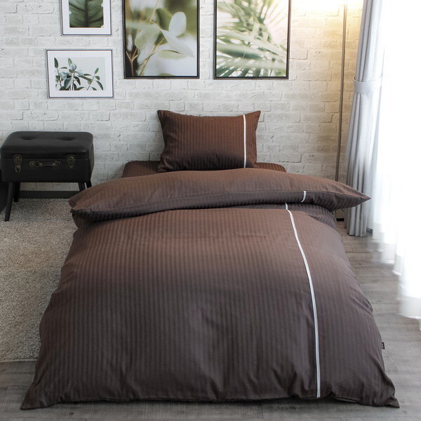 小栗 メリーナイト inico(イニコ)シリーズ 掛け布団カバー アデール サテン調ストライプ ハシゴレース 約190×210cm ブラウン