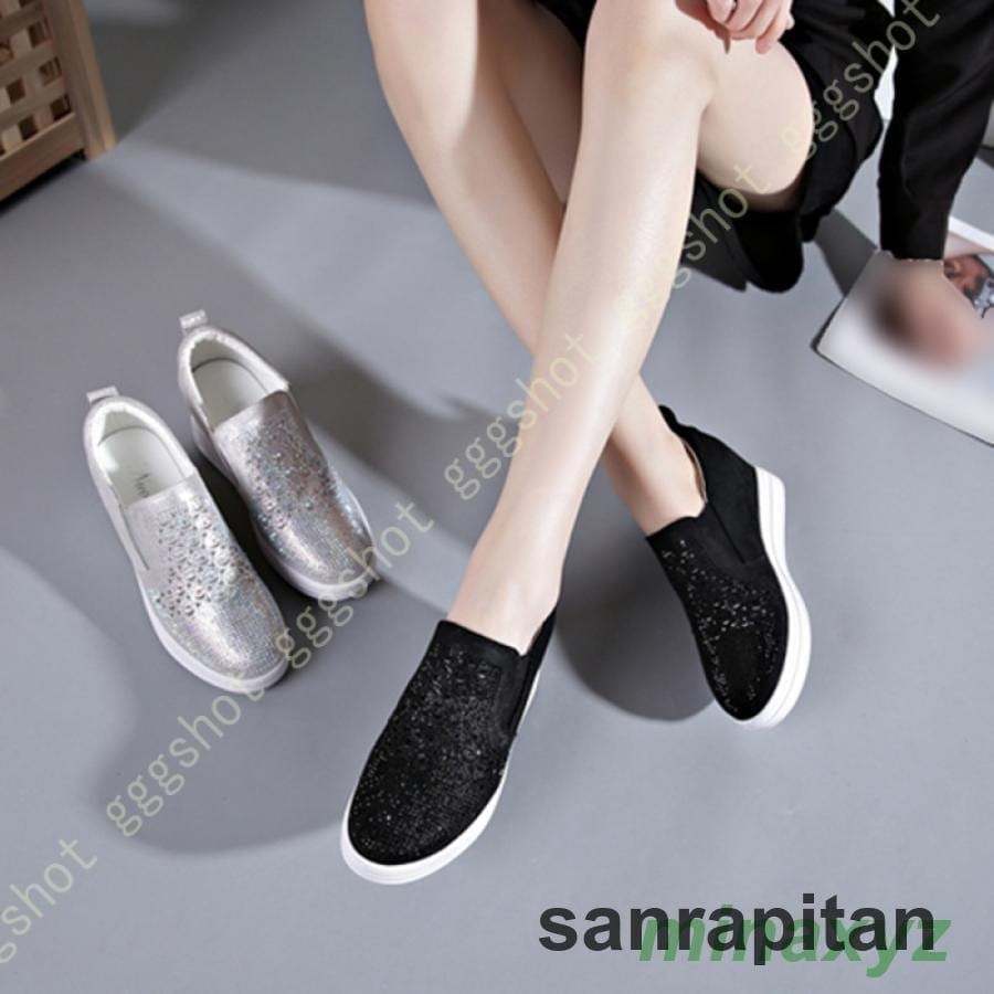スリッポン レディース 厚底 スニーカー すりっぽん 大きいサイズ シルバー 黒 ブラック 歩きやすい シークレットシューズ ローカット ぺたんこ ペタンコ