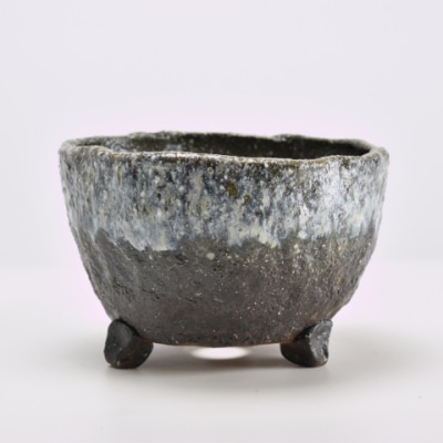 盆栽鉢 青窯変丸深足付き 6号 幅約18cm高さ約1112cm 陶器