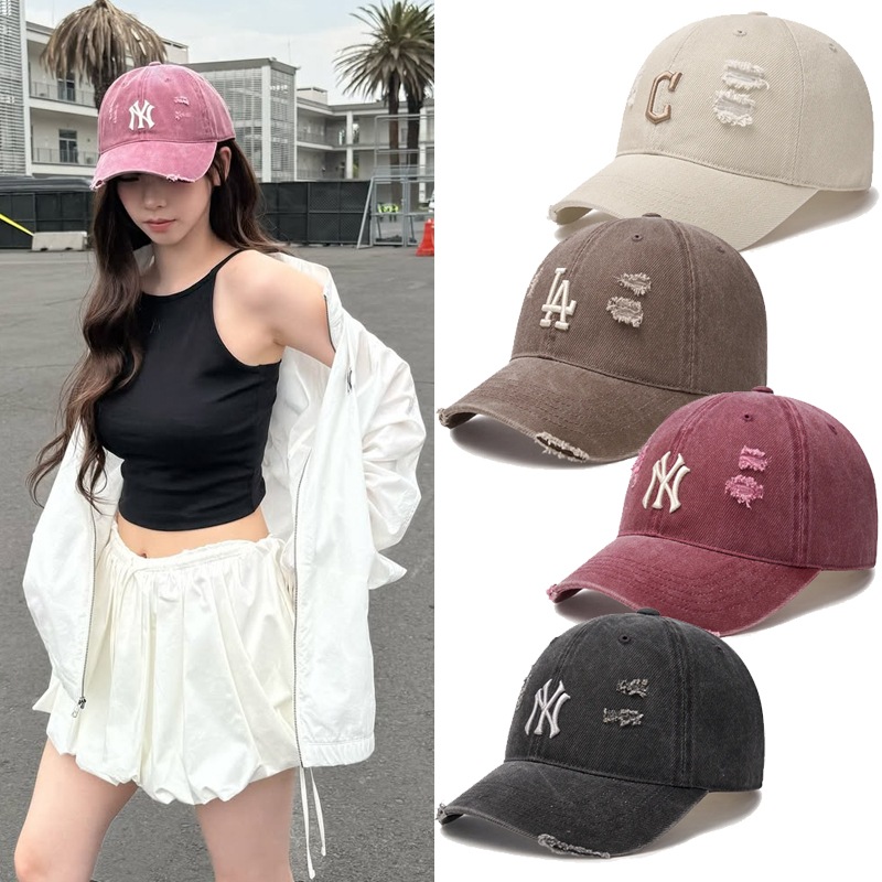 aespaカリーナ着用ダメージウォッシングアンストラクチャーベースボールキャップ