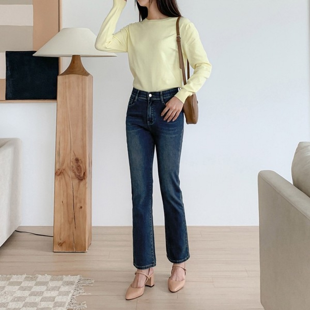 (Jinmania) ビレンストレートフィットアンダーバンディングウォッシュダークブルースパンデニムパンツ (S~3XL) 5,130円