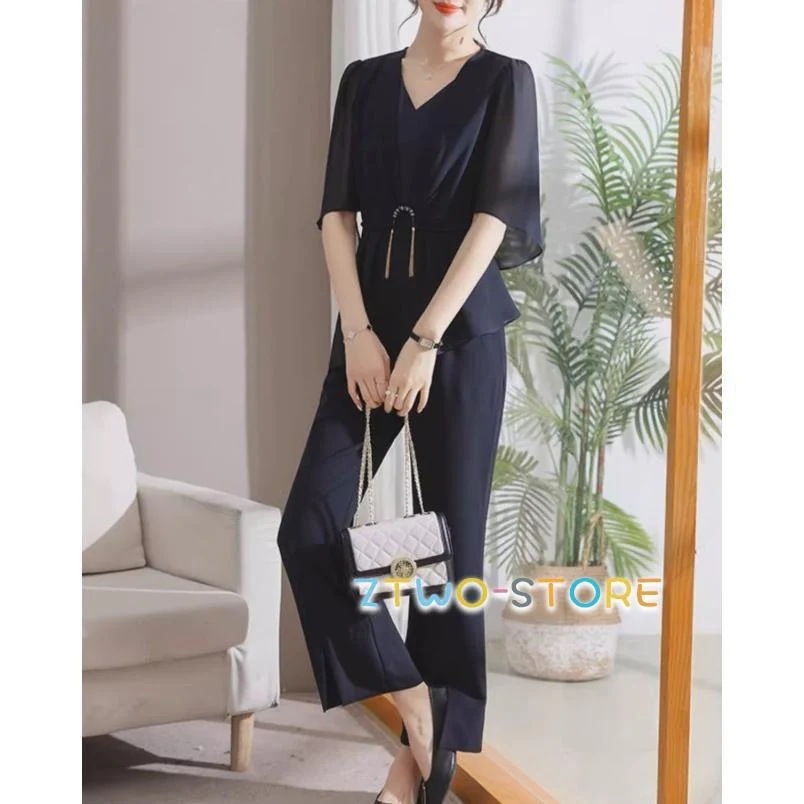 オールインワンセットアップセットアップかっこいい 袖あり 50代 40代 セットアップ お呼ばれドレス 五分袖 パンツドレス 30代 パーティードレス 上品 大きいサイズ ウエストマーク 結婚式