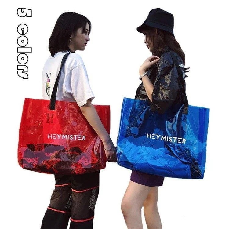 【幸運】トートバッグ クリアバッグ レディース 大容量 英字柄 ビニールバッグ 海 プール 透明バッグ プールバッグ ビーチバッグレジャー 温泉バッグ 防水 5色