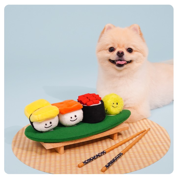 【BACON BOX】韓国 犬 おもちゃ お寿司　タグ　ノーズワーク　カサカサ　ペット　音が出る