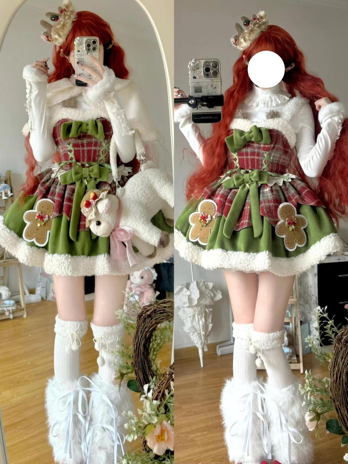 クリスマス用品 サンタコスプレ 秋冬 スウィート クリスマス ドパミン かわいい 力仕事 ボトムス ポンチョ ジャケット ホルタードレス 三点セット韓国ファッション