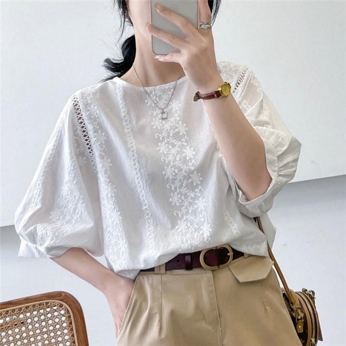 ブラウス Tシャツ レディース レースブラウス プルオーバー トップス tシャツ カットソー 花柄 おしゃれ 夏 コーデ スリーブ 30代 40代