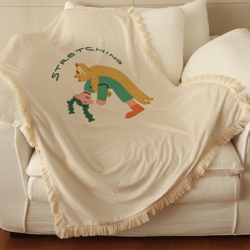 両面5mmマイクロファイバーブランケット 毛布 四季適用 なめらかで心地よい肌触り 洗える タッセル(100X150) キム・ジェム 「STRETCHING2」