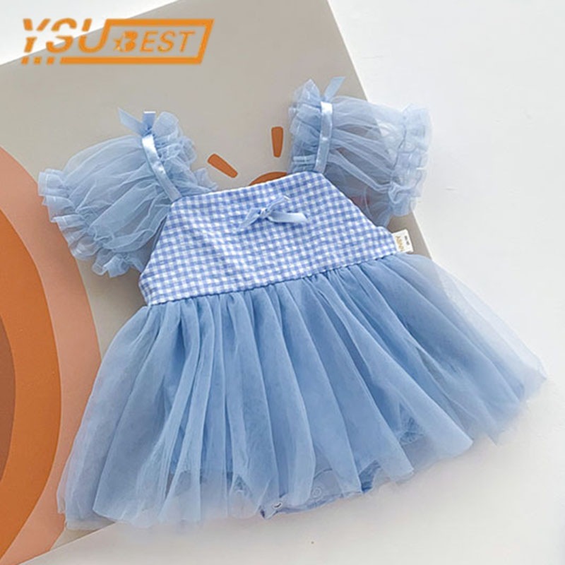 02歳の女の赤ちゃんのための夏のジャンプスーツ プリンセスパーティー衣装 最大60％オフ 【最安値】 柔 市松模様の半袖ドレス