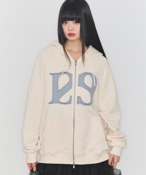 【ILLIGO】 129 LOGO PATCH HOODIE ZIP-UP CREAM 正規品