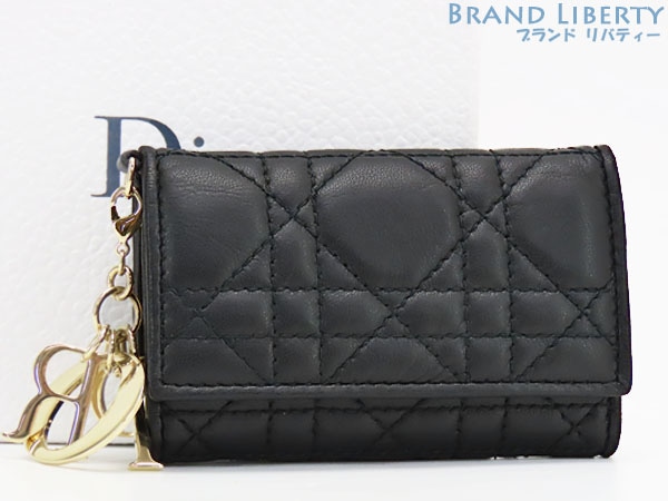 未使用クリスチャンディオールレディディオールカナージュ6連キーケースキーホルダーチャーム付きブラックラムスキン