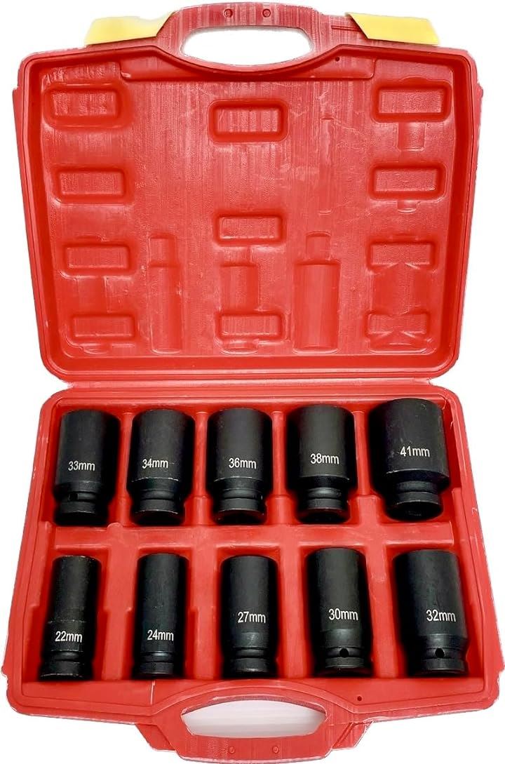 インパクト 六角 ディープソケット 差込角 19mm 3/4インチ 専用ケース付 10本セット ボックス 10pcs 工具(グレー)