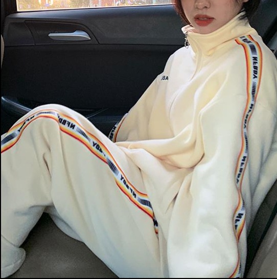 セットアップ ジャージ 部屋着 袖あり 長袖 ラグラン ハイネック スタンドカラー ルーズ ファスナー ポケット 前開き ウエストゴム 綿 カジュアル おしゃれ かっこいい こなれ感 ラフ