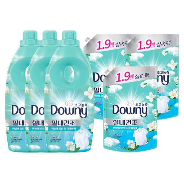 ダウニー 室内乾燥 柔軟剤 フレッシュクリーンセット（1L 3個 + 1.35L リフィル 3個） (贈呈品なくなり次第贈呈終了)