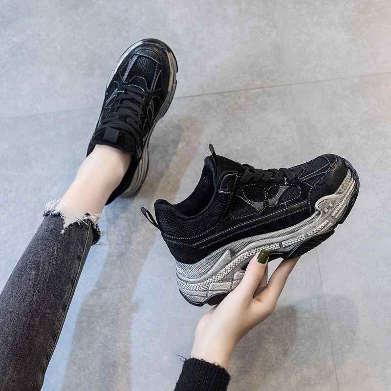 人気 スニーカー 黒 かっこいい マット 艶なし ダッドスニーカー 韓国系 クール レディース 厚底 運動靴 ブラック 灰色 グレー ダークカラー バイカラー 8cm ハイヒール ダディ 渋色 モード 5,476円