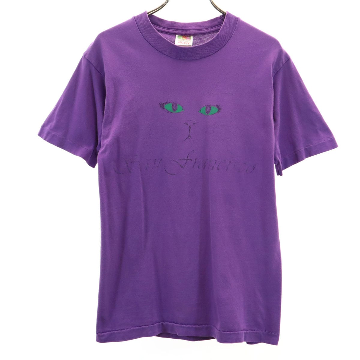 90s オールド USA製 キャット 半袖 Tシャツ S パープル シングルステッチ 猫 メンズ 古着