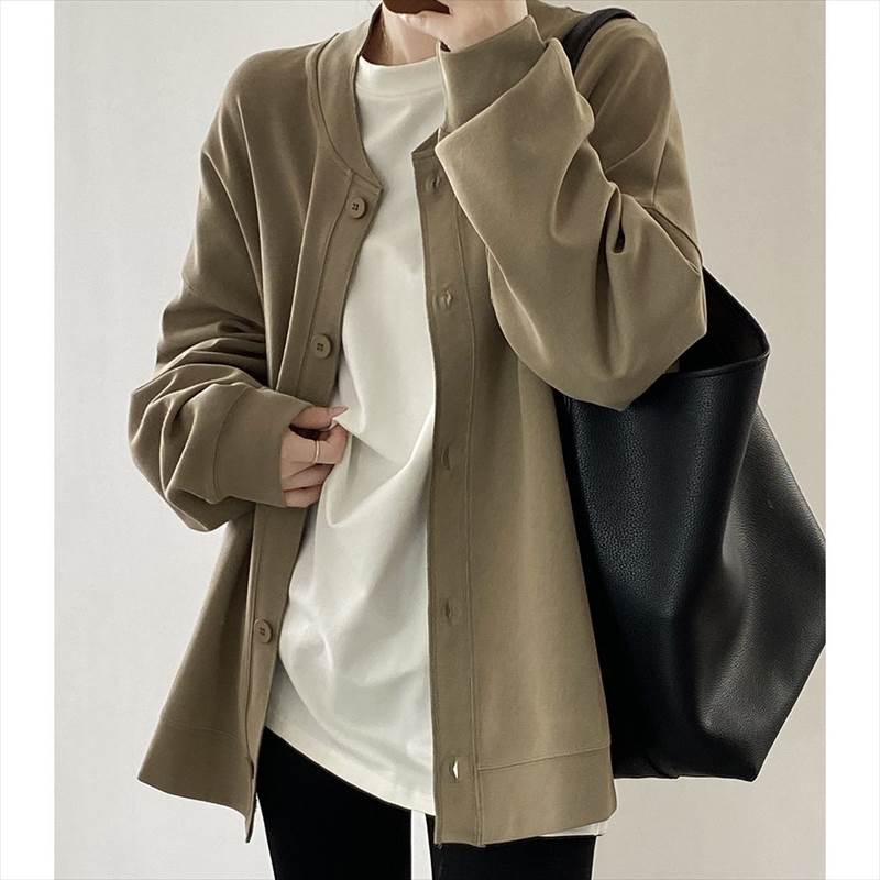 アウター レディース ノーカラージャケット カーディガン 羽織り ブルゾン トレーナー スウェット クルーネック ラウンドネック ボタン 前開き 長袖 大人可愛い きれいめ カジュアル シンプル 大人 4,752円