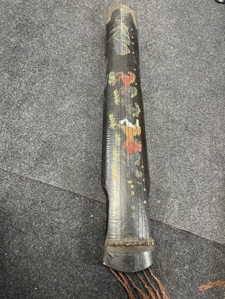 古琴 97cm 手描き図案 レトロ調 コレクション 中国弦楽器