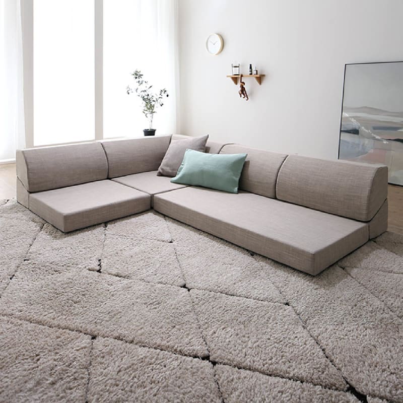 フロアソファー ローソファ 3点 フロアコーナーソファ フルリクライニング 自由レイアウト 低座タイプ (ソフトグレー, コーナーセット) IKSOFA