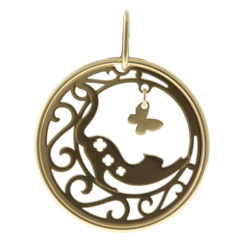 のびねこ チョウ キャット バタフライ　ルナジュエリー　猫ペンダント ペンダントトップ 18金 K18イエローゴールド 新品