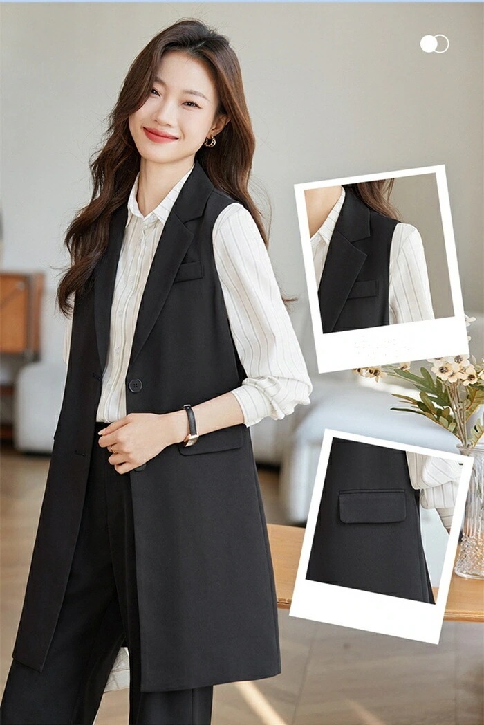 スーツパンツスーツフォーマル ビジネス 卒業式 黒 セットアップ 通勤 ロングベスト ゆったり 上下セット ジレ&ワイドパンツ ママコーデ オフィス OL パンツスーツ スーツ レディース エレガント