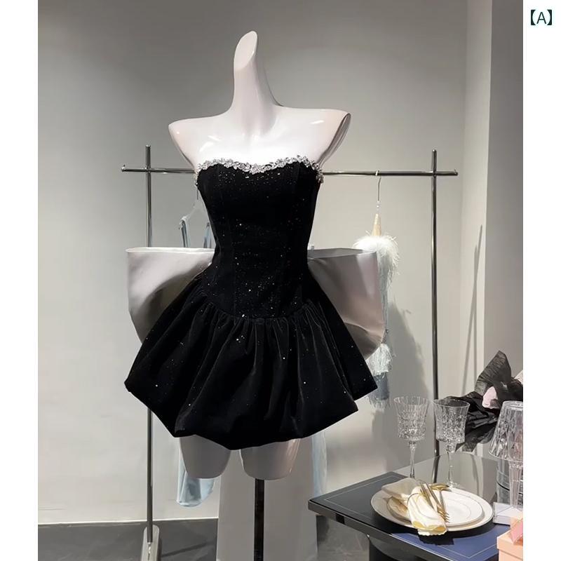 ドレス　パーティー　レディース 誕生日 ドレス 高級 パーティー用 スモール ヘビー ベルベット チューブ トップ 女性用