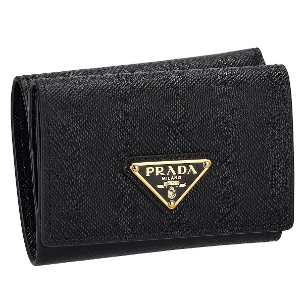 PRADA 1MH042 S/TRIANG/NER プラダ トライアングルロゴ 三折財布 型押レザー ブラック/ゴールド