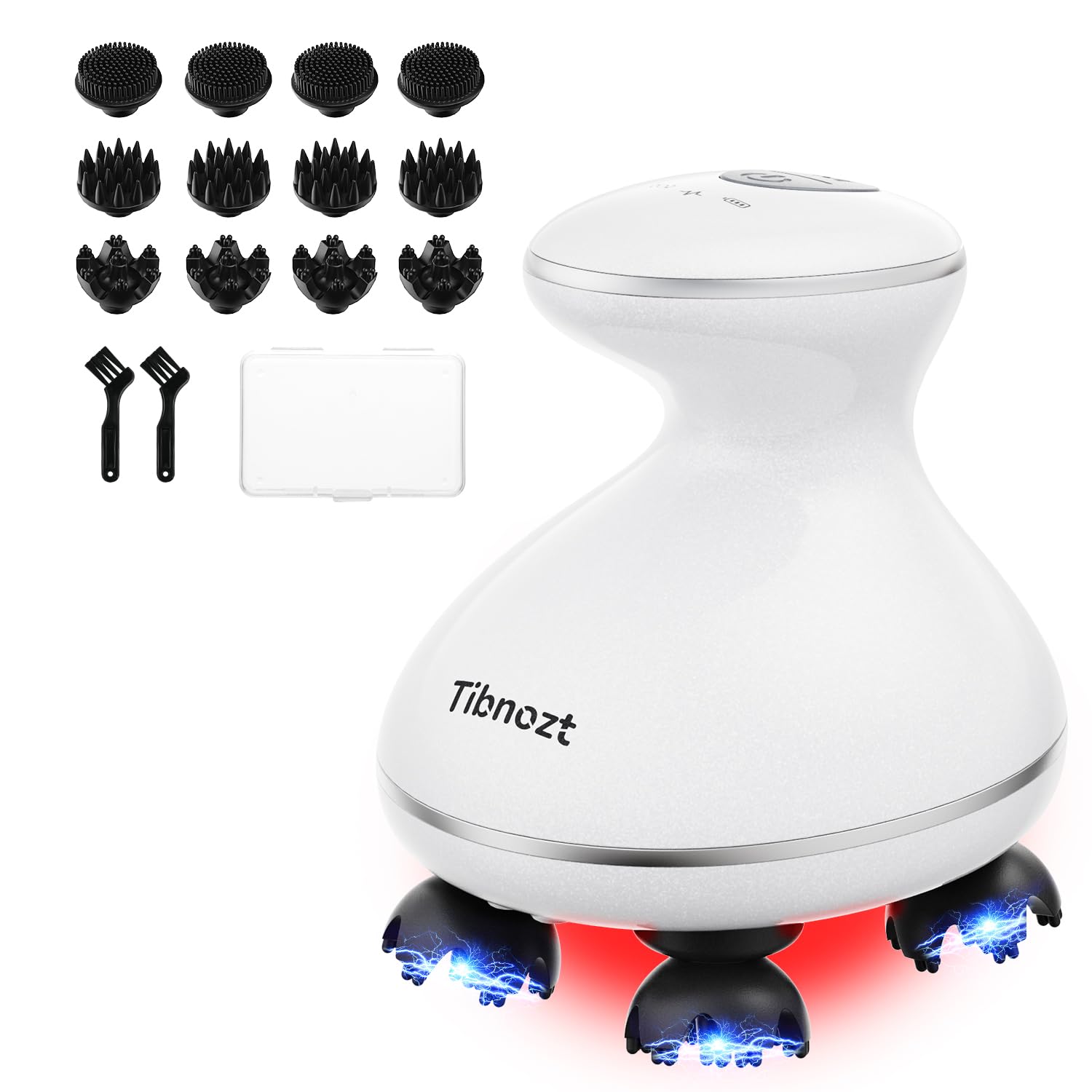 Tibnozt EMS ヘッドスパ 電動頭皮ブラシ IPX7防水 3D振動 広範囲赤色LED 頭皮エステ スカルプケア フェイスケア 美容家電 収納ケース付き コードレス 小型化 静音 お風呂 乾湿両