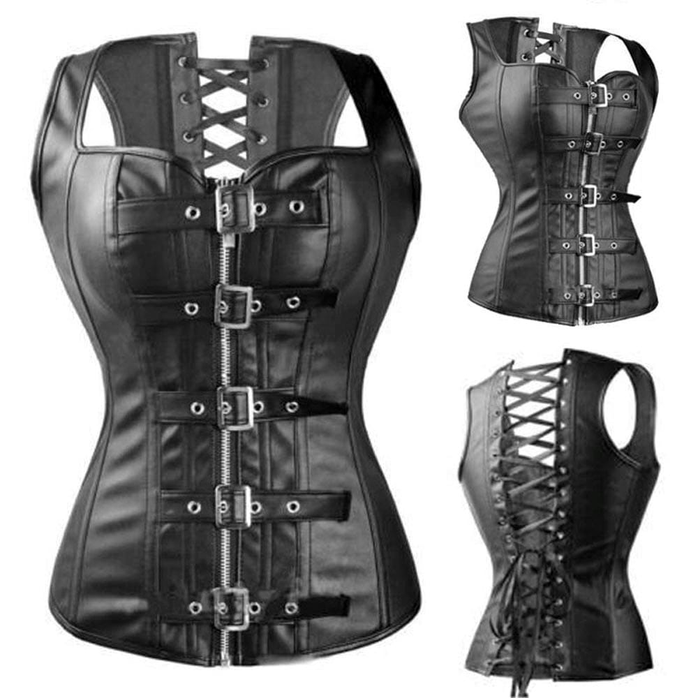 ブラックレザースーツ コルセット バイカー S M L XL 2XL 3XL 革 コスプレ 衣装 仮装 コスチューム SM風 女性 レディース 大人 セクシー ゴスロリ mt722xxxxxxxx