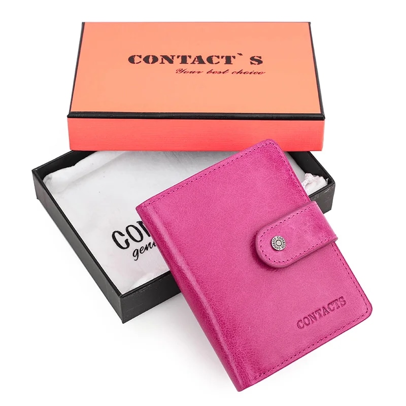 男性と女性のための本革の財布,小さなアンチRFIDカードホルダー,ウォレット,赤いコイン Rose Box