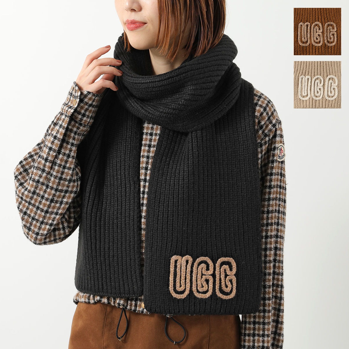 UGG アグ マフラー W CHUNKY CRAFTED RIB SCARF 102787 レディース リブ ロゴ ウーレブレンド ニット ストール カラー3色