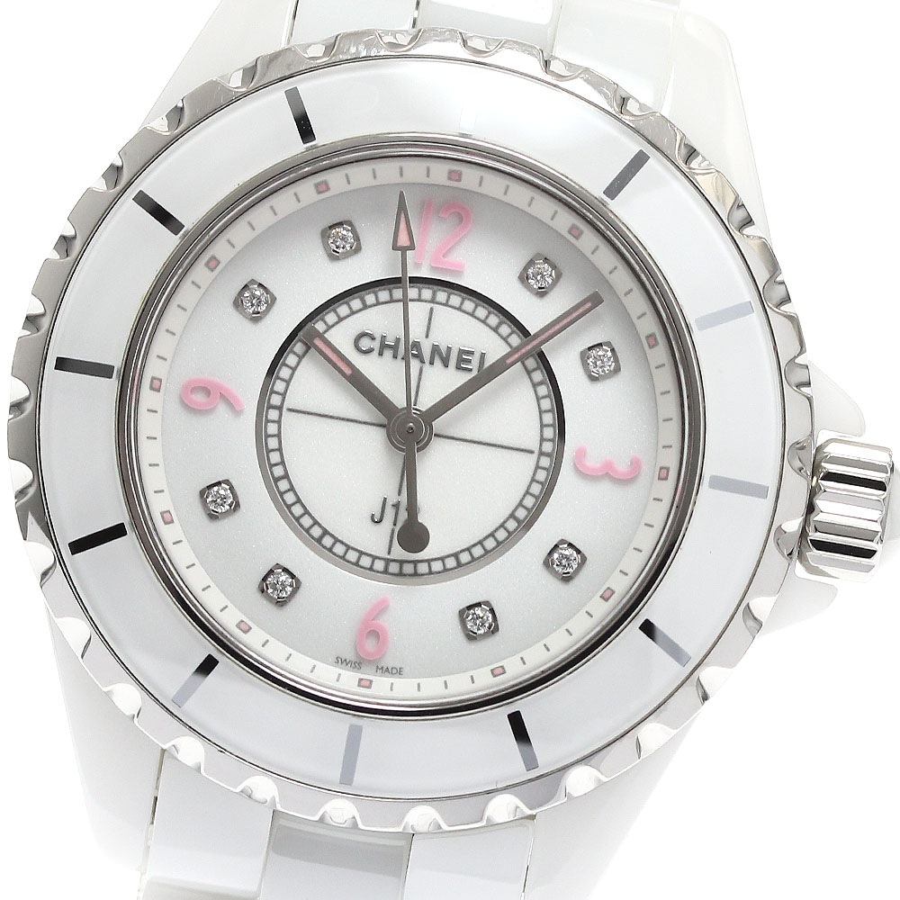 シャネル CHANEL H4863 J12 ピンクライト 世界限定1200本 8Pダイヤ クォーツ レディース 保証書付き_913939【中古】