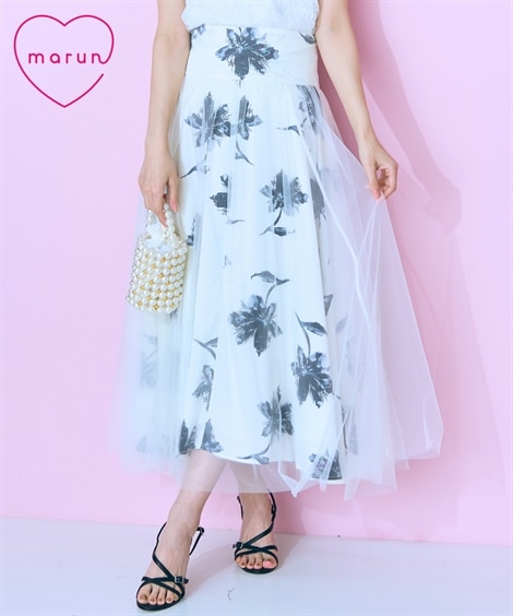 ロングスカート 大きいサイズ オーバーチュールフラワープリントスカート marun