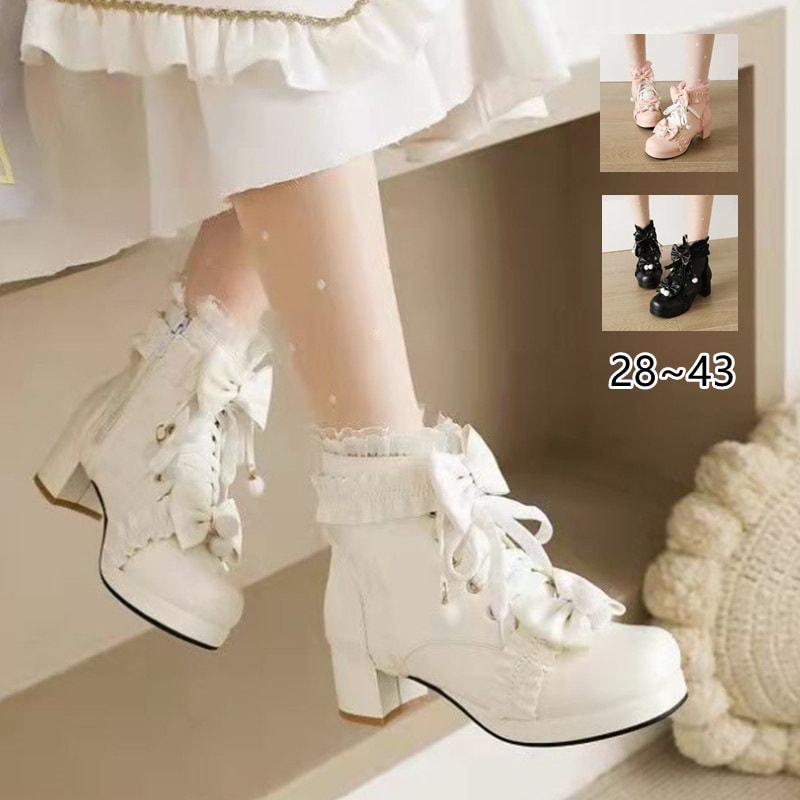 可愛い女の子のブーツ 短い靴 フリルレースロリータ マーティン靴 裹起毛 5,177円