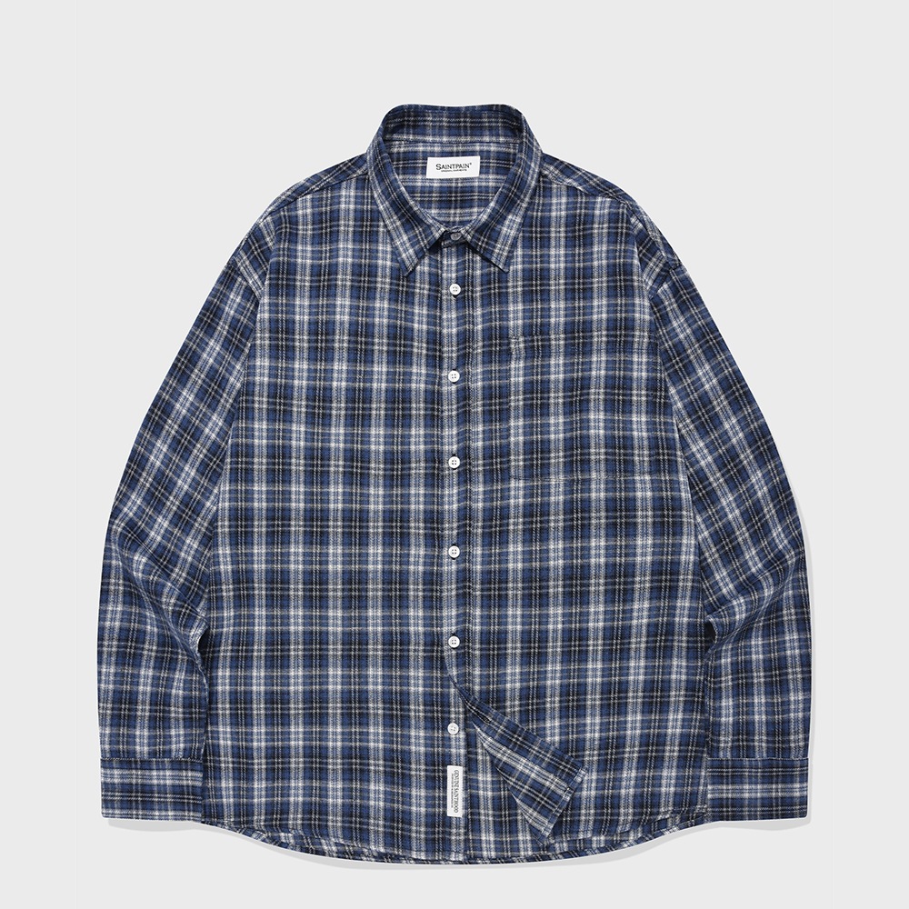 SP POCKET OMBER CHECKED OVERFIT SHIRT-BLUE