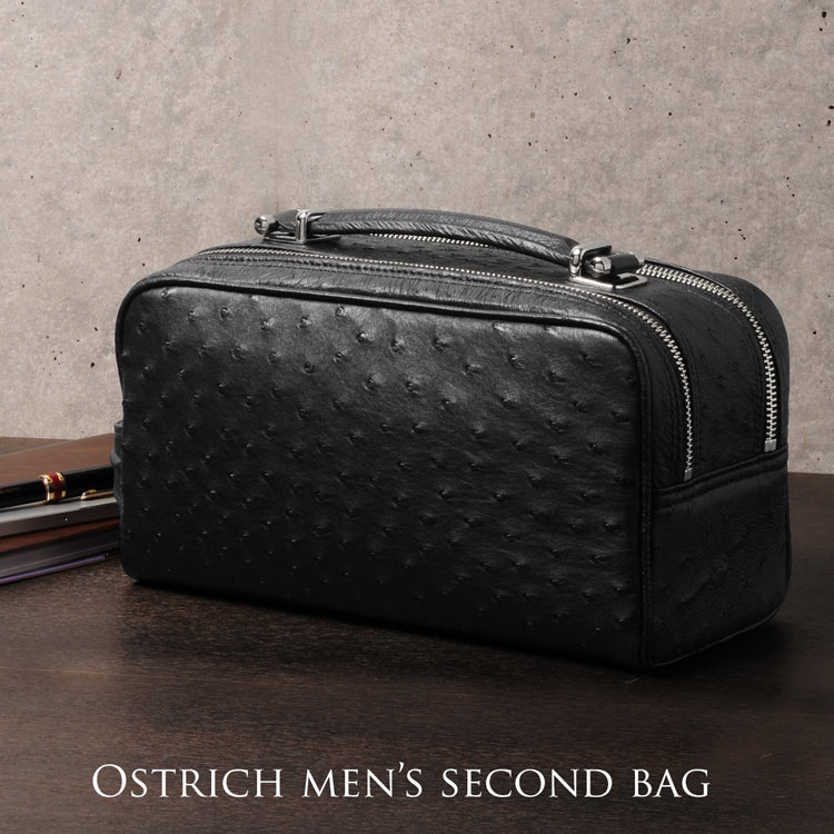 オーストリッチセカンドバッグダブルファスナーメンズmarelli