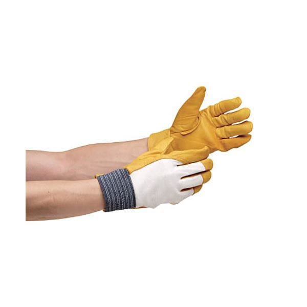 （まとめ） ミドリ安全牛表革手袋 MT-14D 甲メリヤス 黄 MT-14D-KOUMERI-Y 1双 [x3セット]