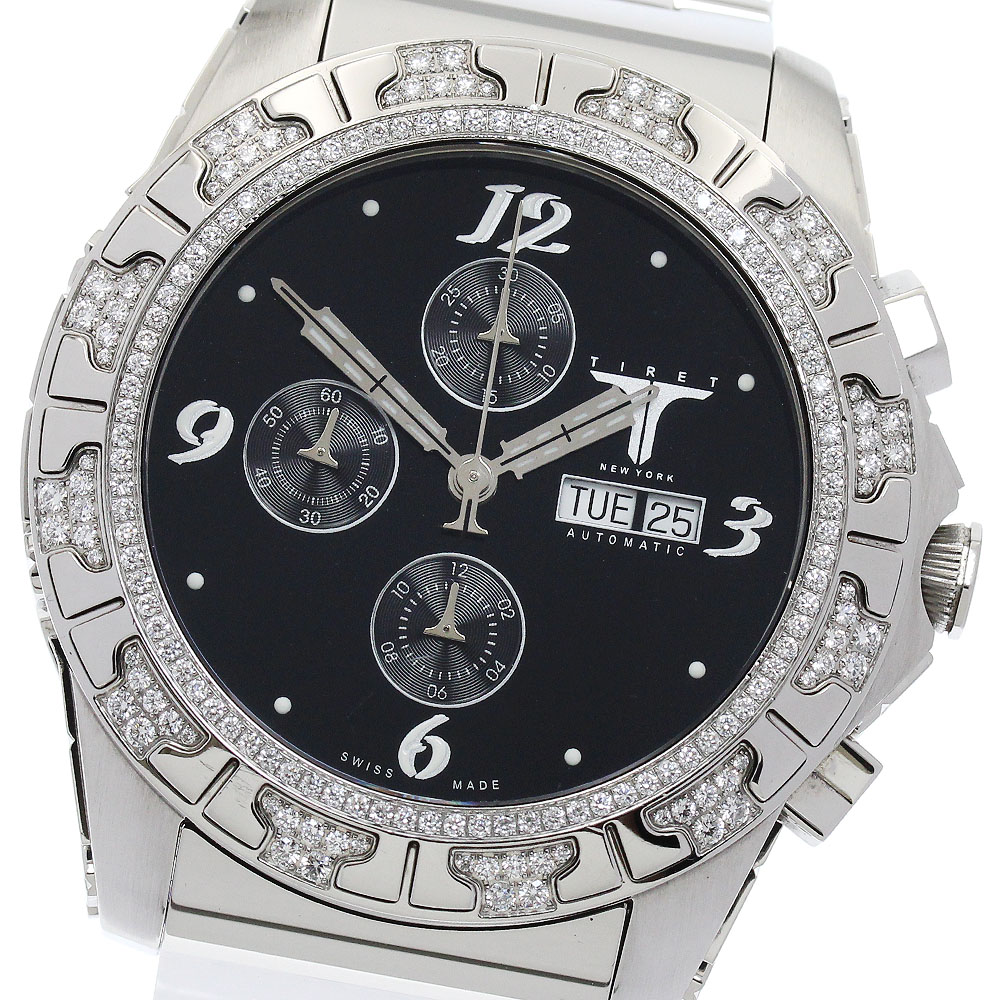 ティレットニューヨーク TIRET NEW YORK クロノグラフ ダイヤベゼル 自動巻き メンズ 箱付き_898082【中古】