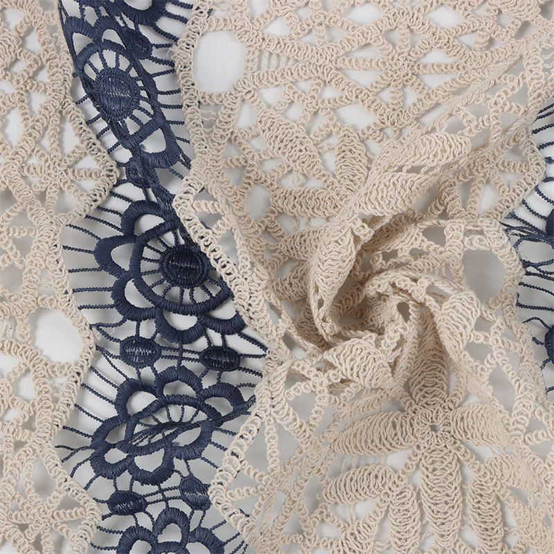 夏季新品限定幅120cm 90cm単位 生地 布 刺繍生地 かぎ模様 花柄 透かし彫り 手芸 裁縫 DIY ネイビー アイボリー