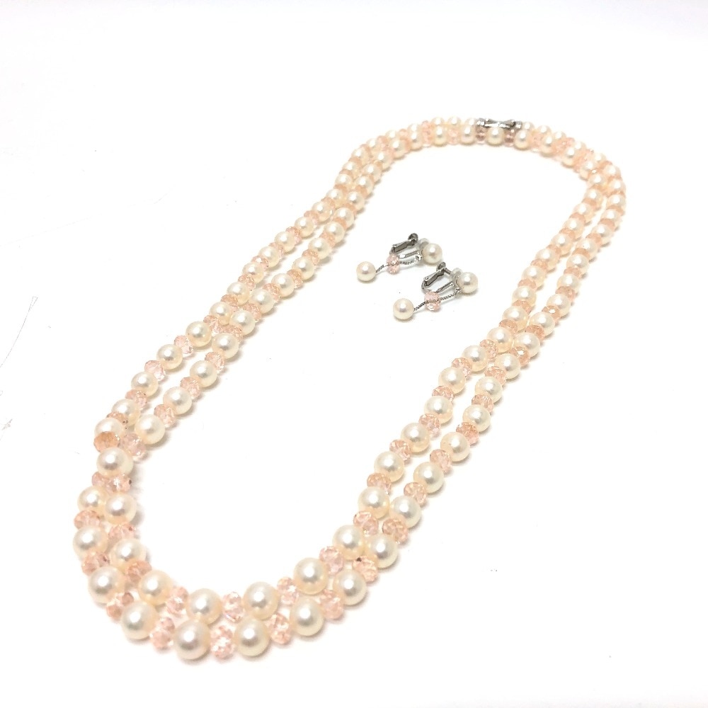 TASAKI タサキ ネックレス クリスタル アコヤパール K18WG金具イヤリングセット ロング パール ホワイト