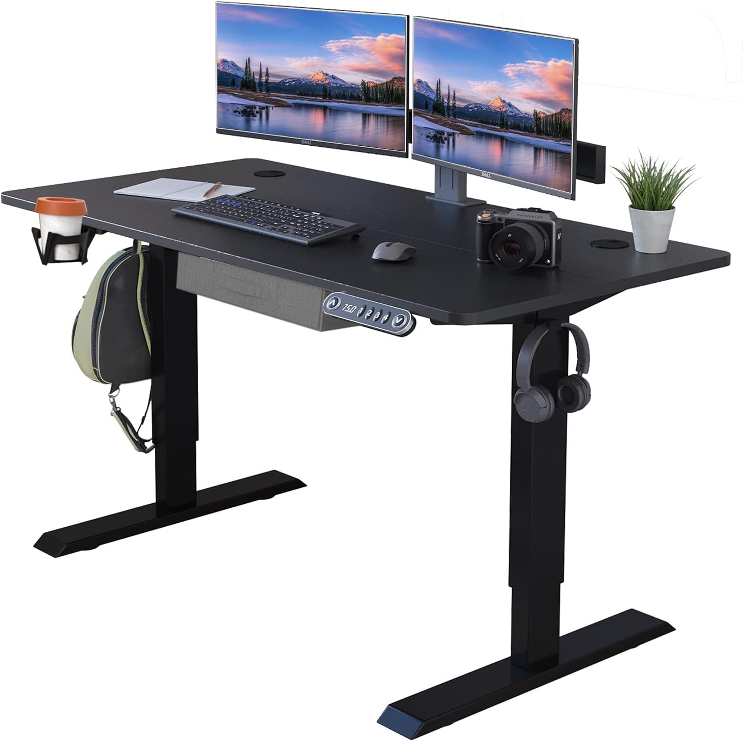 電動昇降デスク パソコンデスク 幅140CM×奥行76CM 電動式机 昇降デスク スタンディングデスクつくえ 高さ調節メモリー機能付き 高さ調節可能 高さ71~117CM (Bla 25176