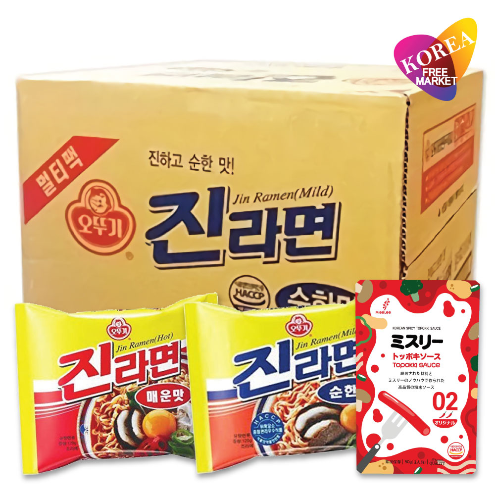 オットギ ジンラーメン 40個セット (辛口20個甘口20個）+ ミスリートッポキソースセット 韓国ラーメン