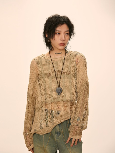 レトロ中空ニット長袖