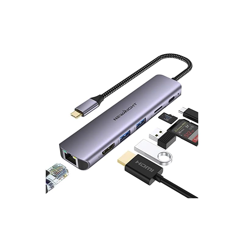 USB C ハブ 7-in-1アダプタ lan hdmi type-c ドッキングステーション ギガビットイーサネット Type-C PD 100W 急速充電 4K@30HZ HDMI 2*USB3.