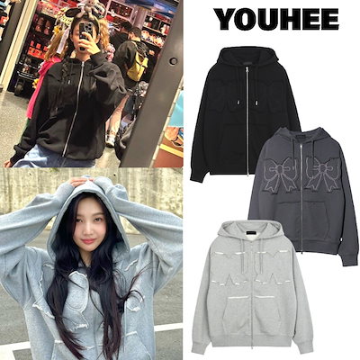 【ジェニ着用】新品 YOUHEE ユヒ リボンフーディー パーカー チャコール ジェニ着用】新品 YOUHEE ユヒ リボンフーディー パーカー