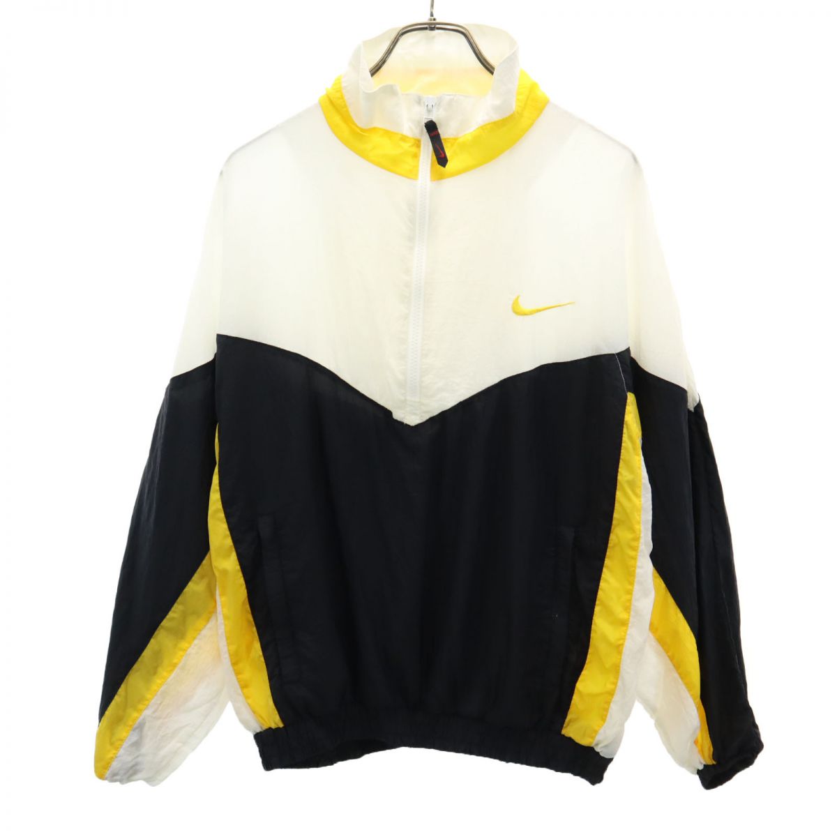 90s オールド 白タグ ハーフジップ ナイロンジャケット M 白×黒 プルオーバー メンズ